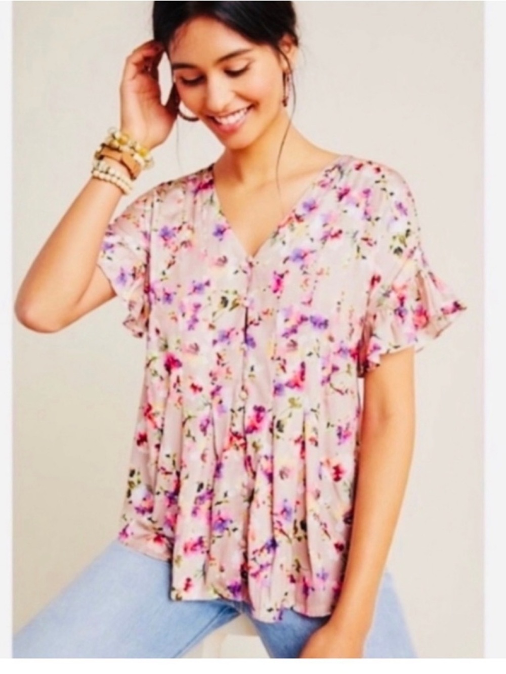Anthropologie Dolan Left Coast Floral Ruffle Blouse Size XS 🌸